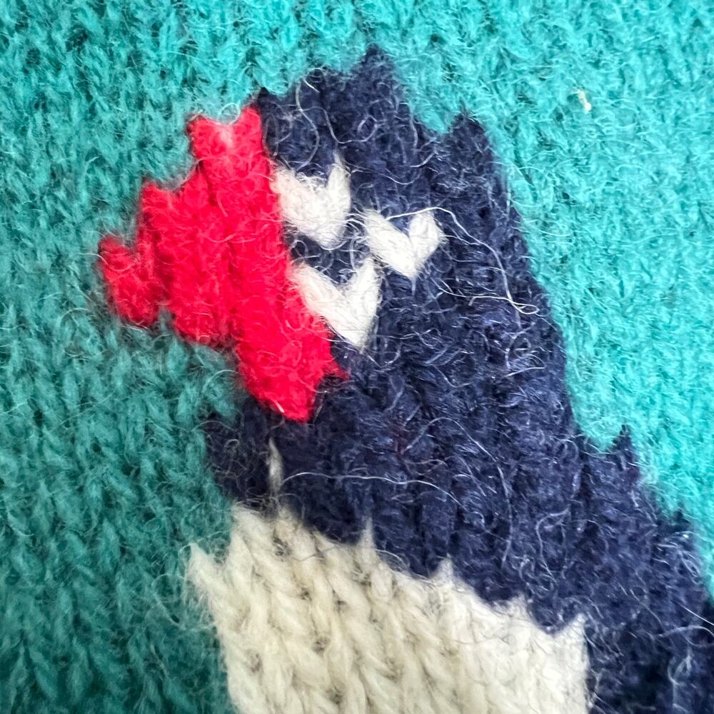 Vintage 80s LLBean Puffin Oatmeal Wool Knit Novelty Crewneck Pullover Sweater - Picture 9 of 11